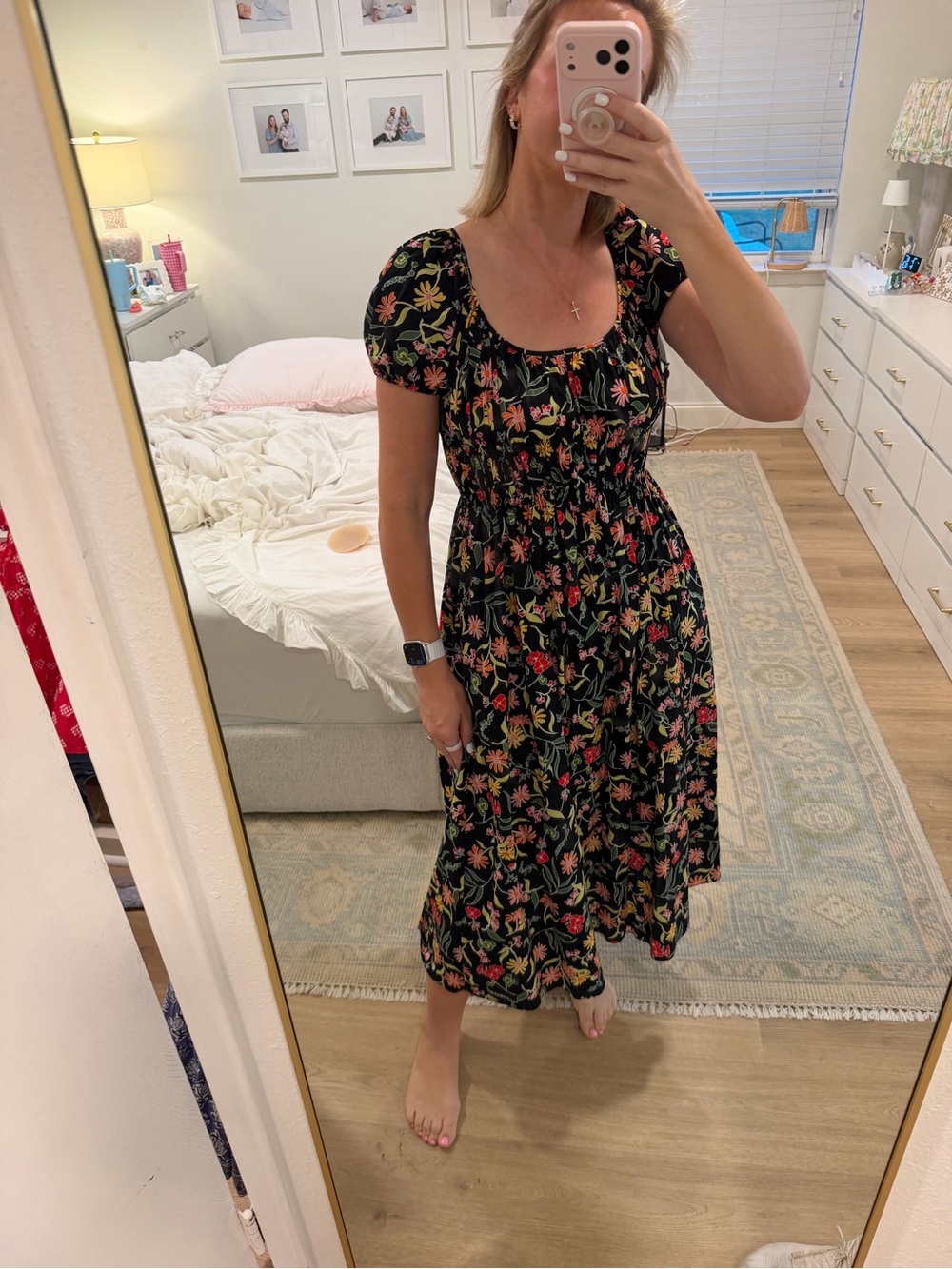kate spade Black Floral Midi Dress with Colorful Blooms